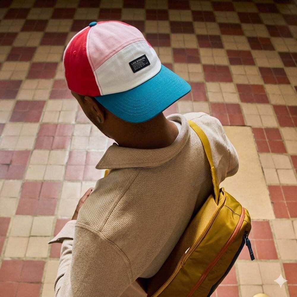 Levis Colorblock Strapback Hat Red Blue White Vintage Style Cap One Size 90s